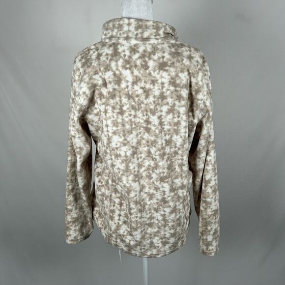 Eddie Bauer Tan White Full Zip Fleece Jacket Top Collar Large Casual Relaxed Fit - Picture 3 of 5